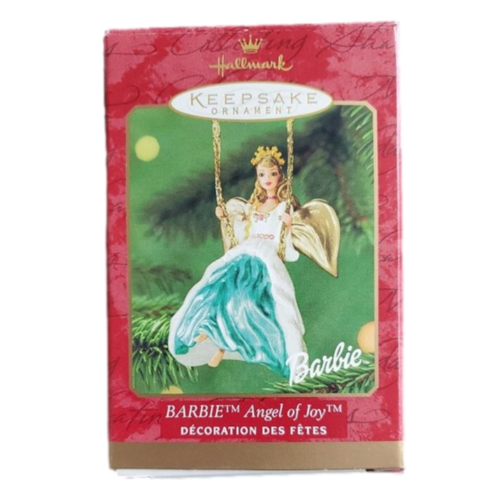 Angel of Joy Barbie NEW Hallmark 2000 Ornament SWING Teal White Dress WINGS